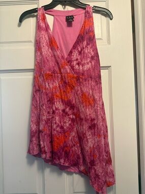 INC International Concepts Pink and Orange Tie-Dye Asymmetrical Dress